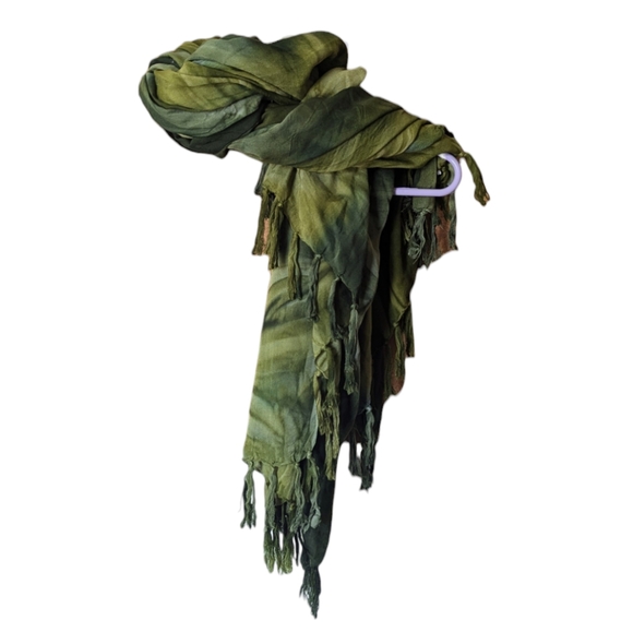 Women's OS Long Tropical Boho Green Tie Dye & Fringe Sarong Wrap/Neck Scarf - Picture 2 of 6